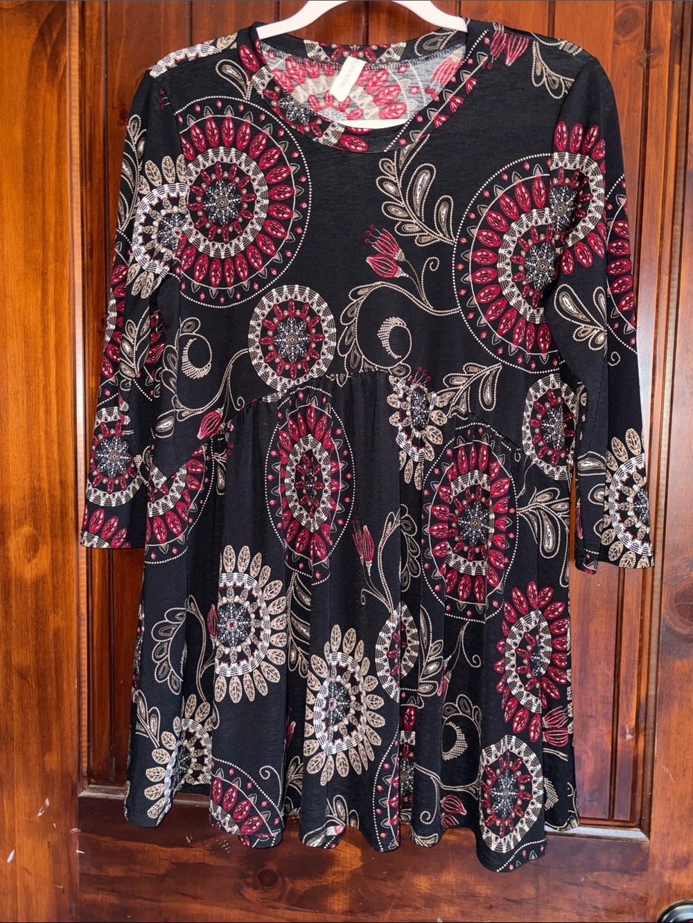 Honeyme Black Top with Red and Cream Accents